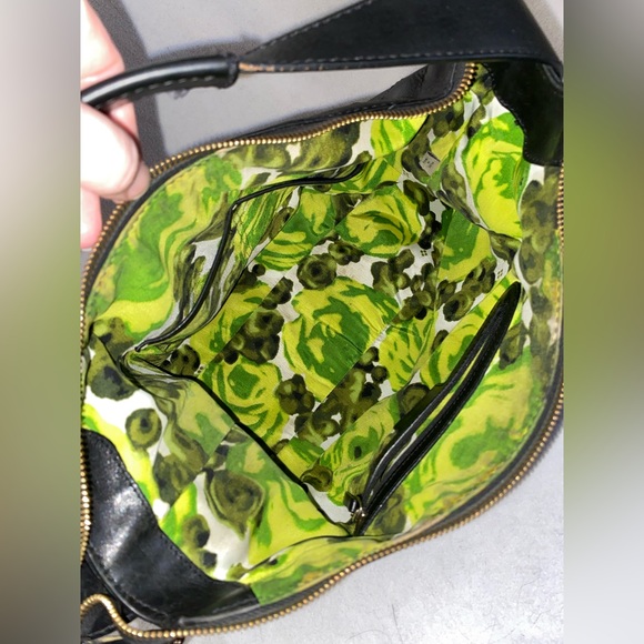 Kate Spade Savona Paige black leather hobo shoulder bag green floral lining - Picture 10 of 12